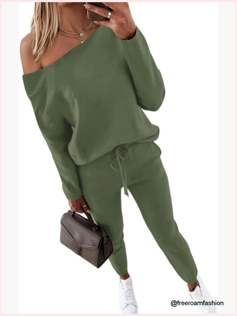 Fall 2 Piece Tracksuit Off The Shoulder Long Sleeve Top and Jogger Set Travel